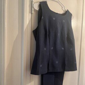 Womens Navy Sleeveless Pantsuit Top and Pants